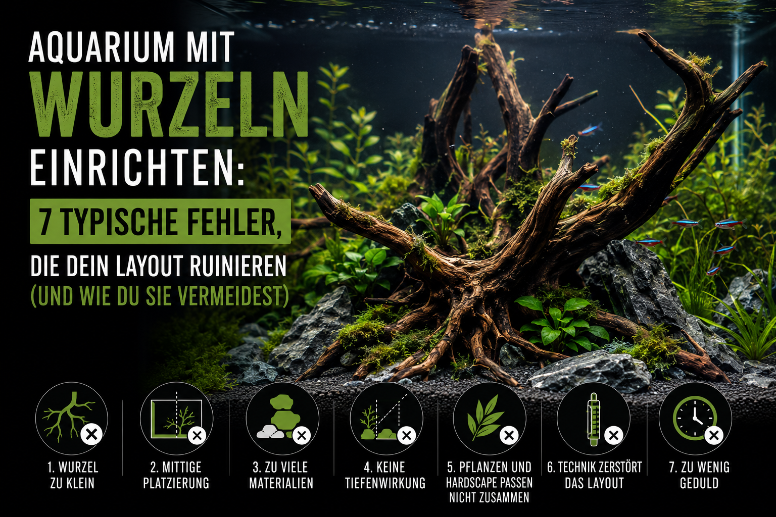 Aquarium mit Wurzeln einrichten: 7 typische Fehler, die dein Layout ruinieren (und wie du sie vermeidest)